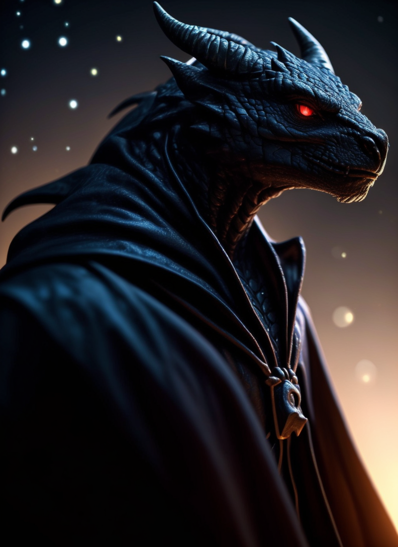 31074575-4161553121-black dragonborn, solo, red eyes, male, upper body, male focus, horns, cape, armor, glowing, glowing eyes_, volumetrics dtx, (fi.png